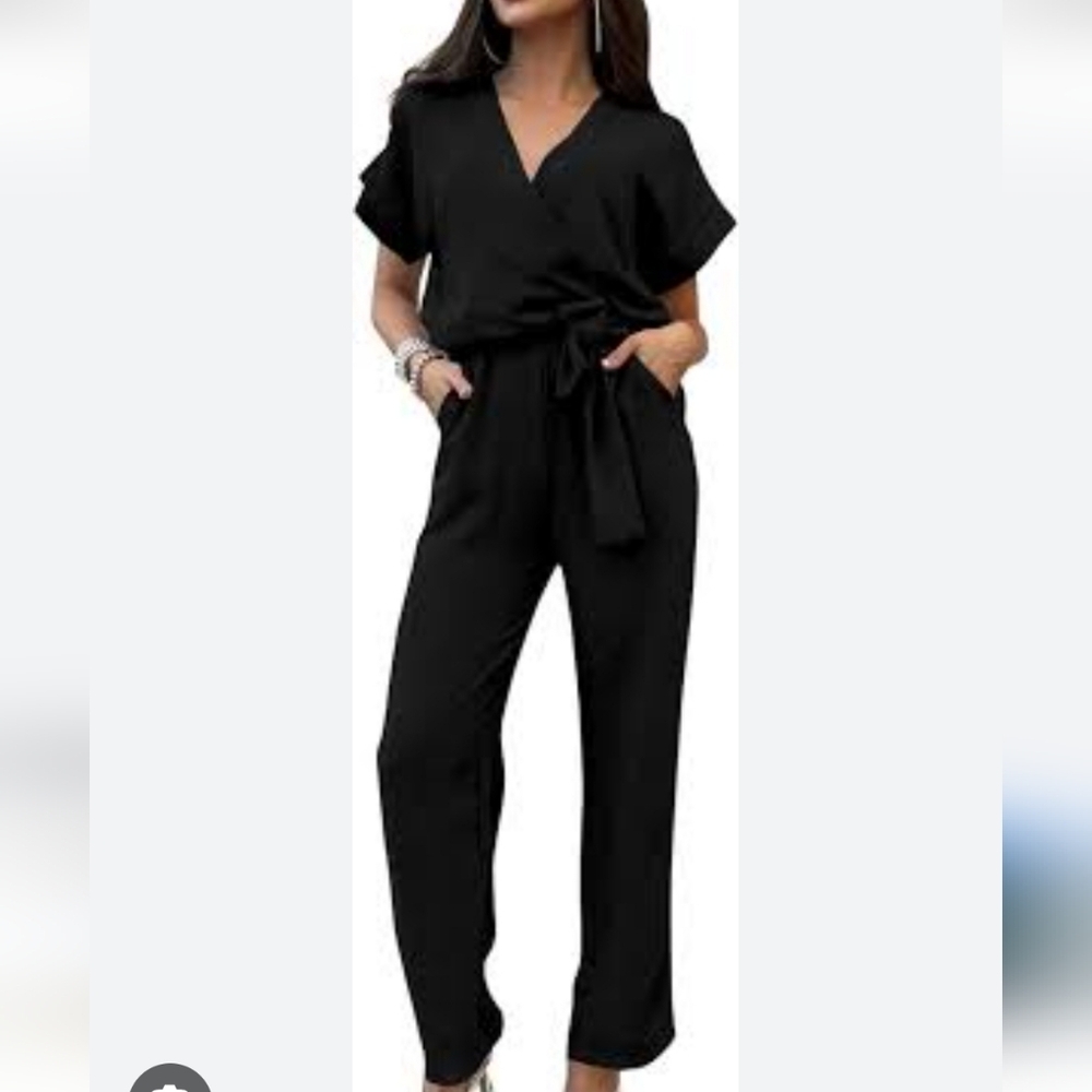 Pretty Garden Black V-Neck One Piece Jumpsuit Sz S